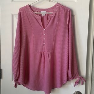 Liz Claiborne red and white striped blouse L